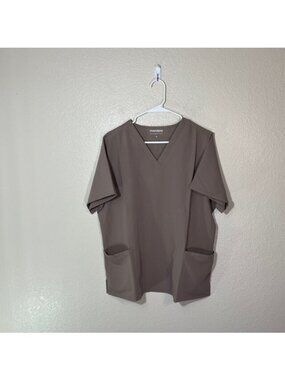 Mandala Scrub Top Womens XL V Neck Short Sleeve Macchiato Medical Nurse